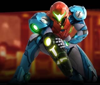 Samus stands in a ready position