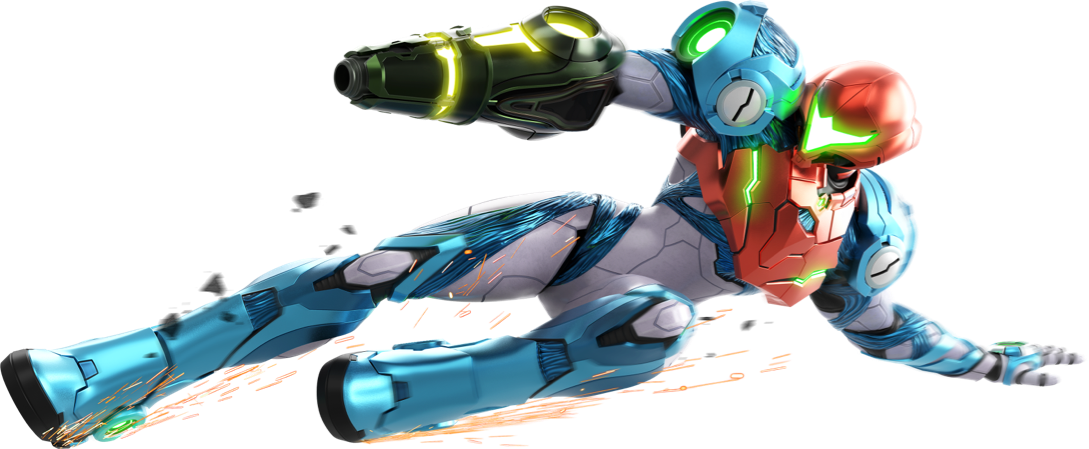 Artwork showing how Samus can now slide through tight spaces