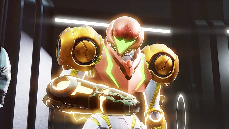 Samus acquires the Varia Suit, which changes the blue of her Power Suit to orange.
