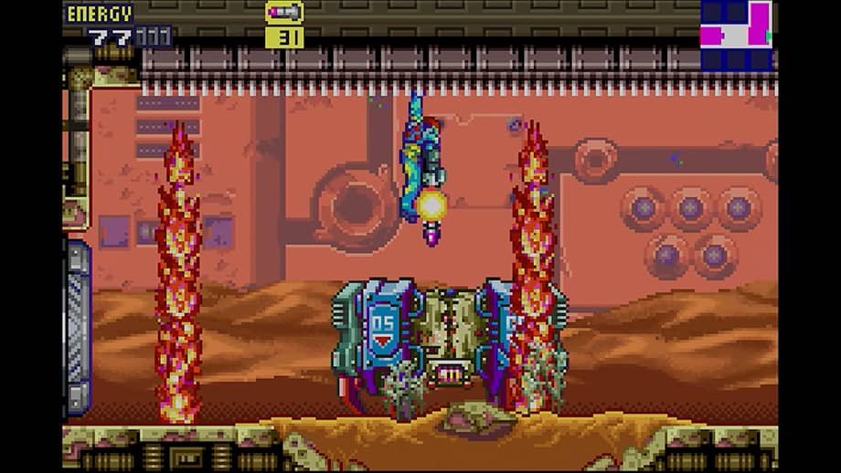 Gameplay clip showing Samus exploring in the Metroid Fusion game